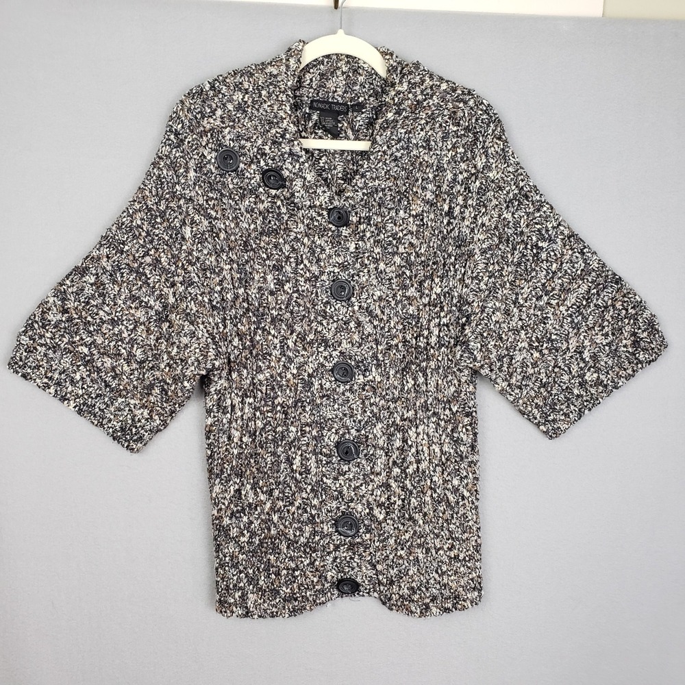 Nomadic Traders Size L Short Sleeve Sweater Gray Black Marl Chunky Winter Cozy